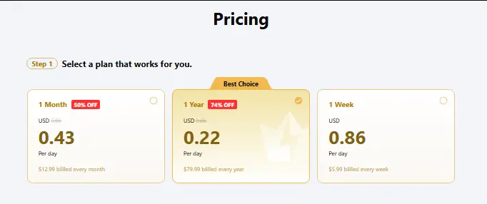 SafeShellVPN pricing plans and trial options