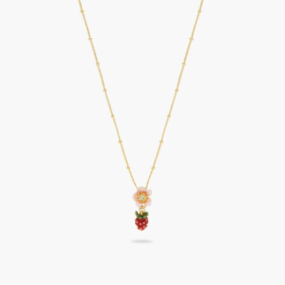 Wild Strawberry And Pink Flower Pendant Necklace
